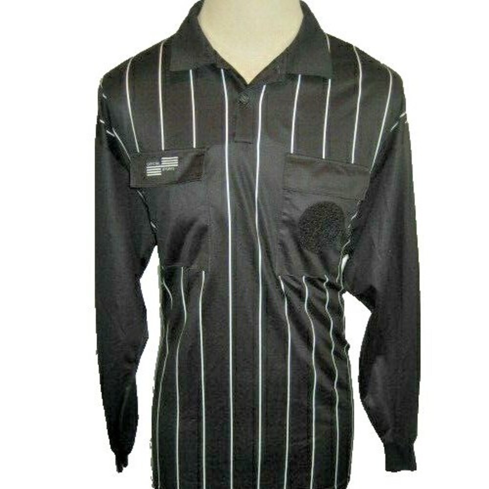 Mens Official Sports LS Black Stripe Soccer Futbol Referee Shirt sz L